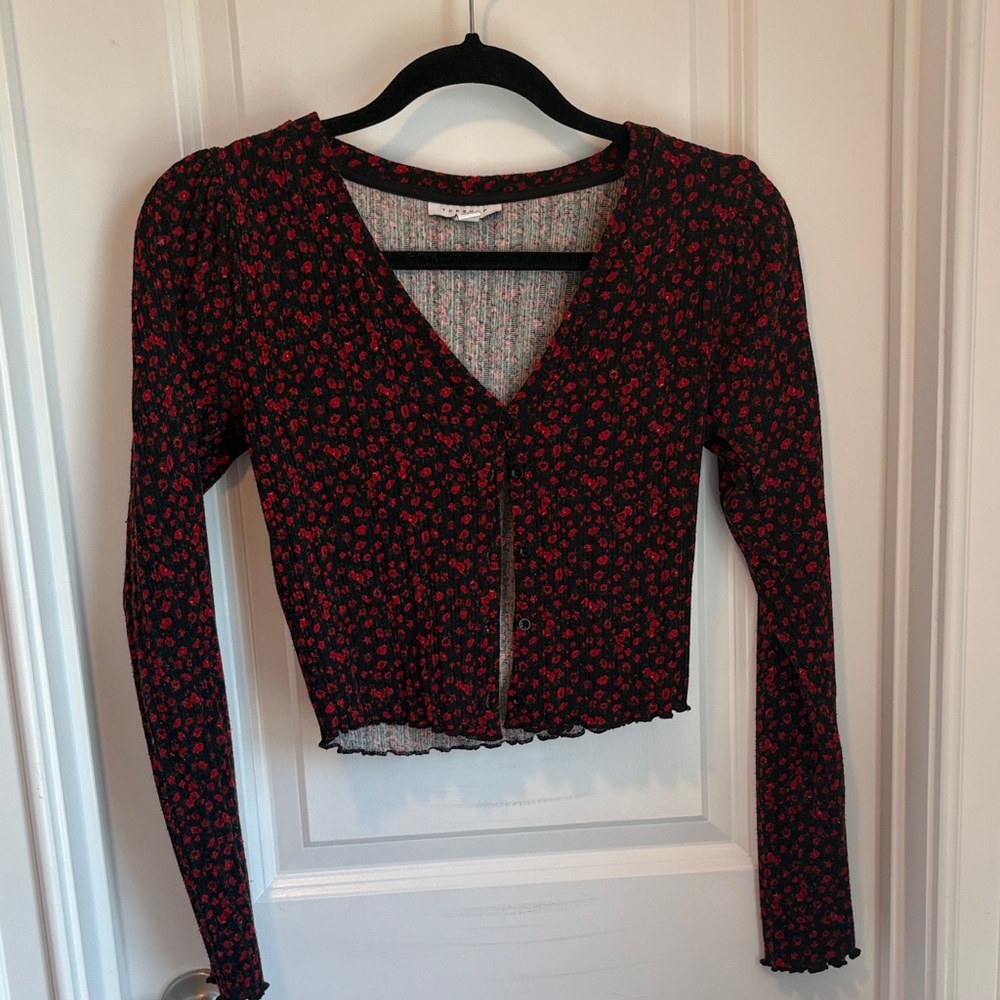 Floral V-Neck Long Sleeve Cardigan